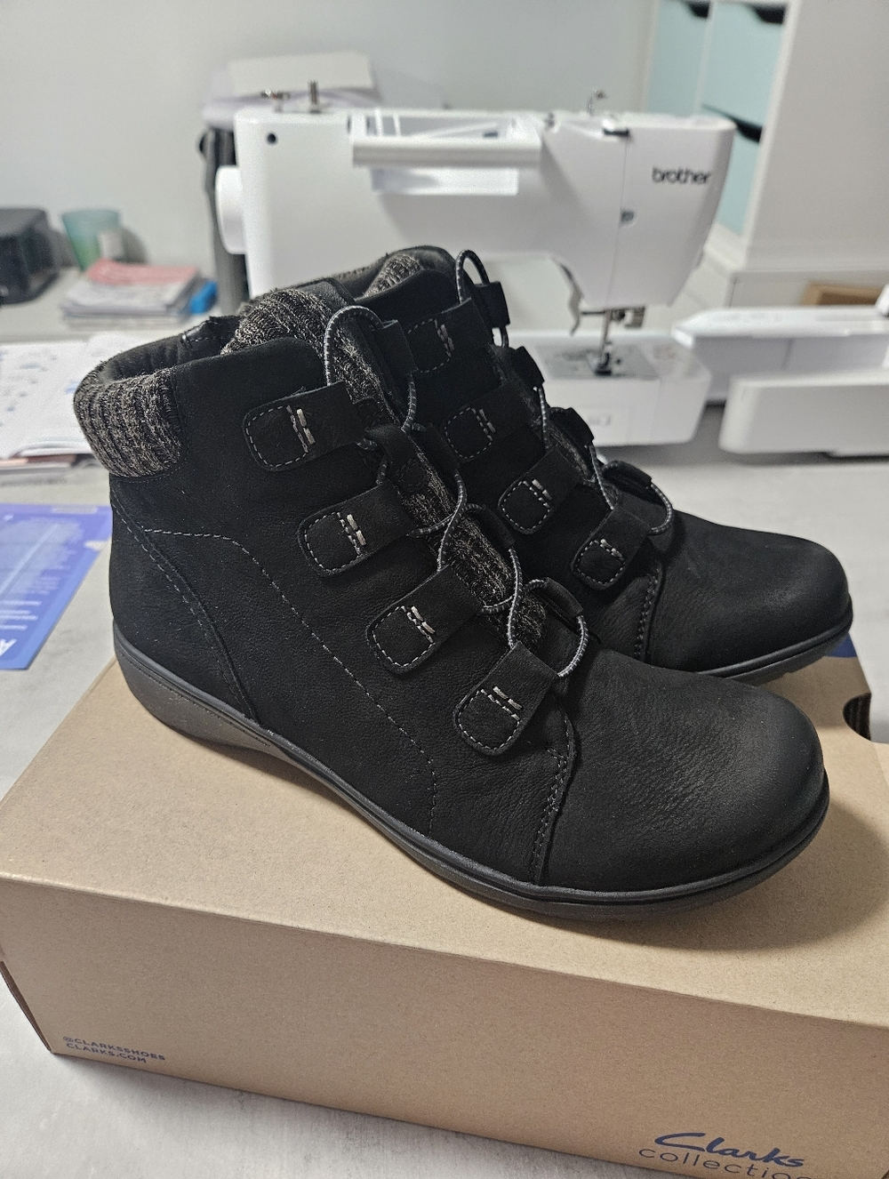 Clarks Black Lace-Up Wedge Ankle Shoes